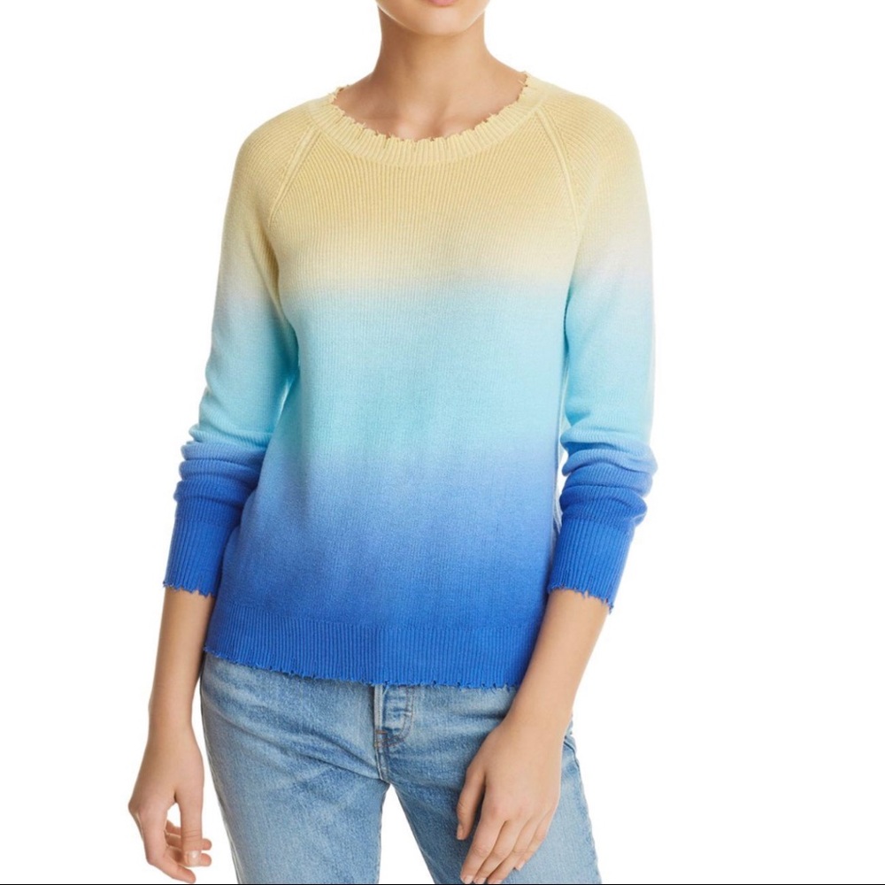 Minnie Rose Women's Blue Distressed Ombré Sweater